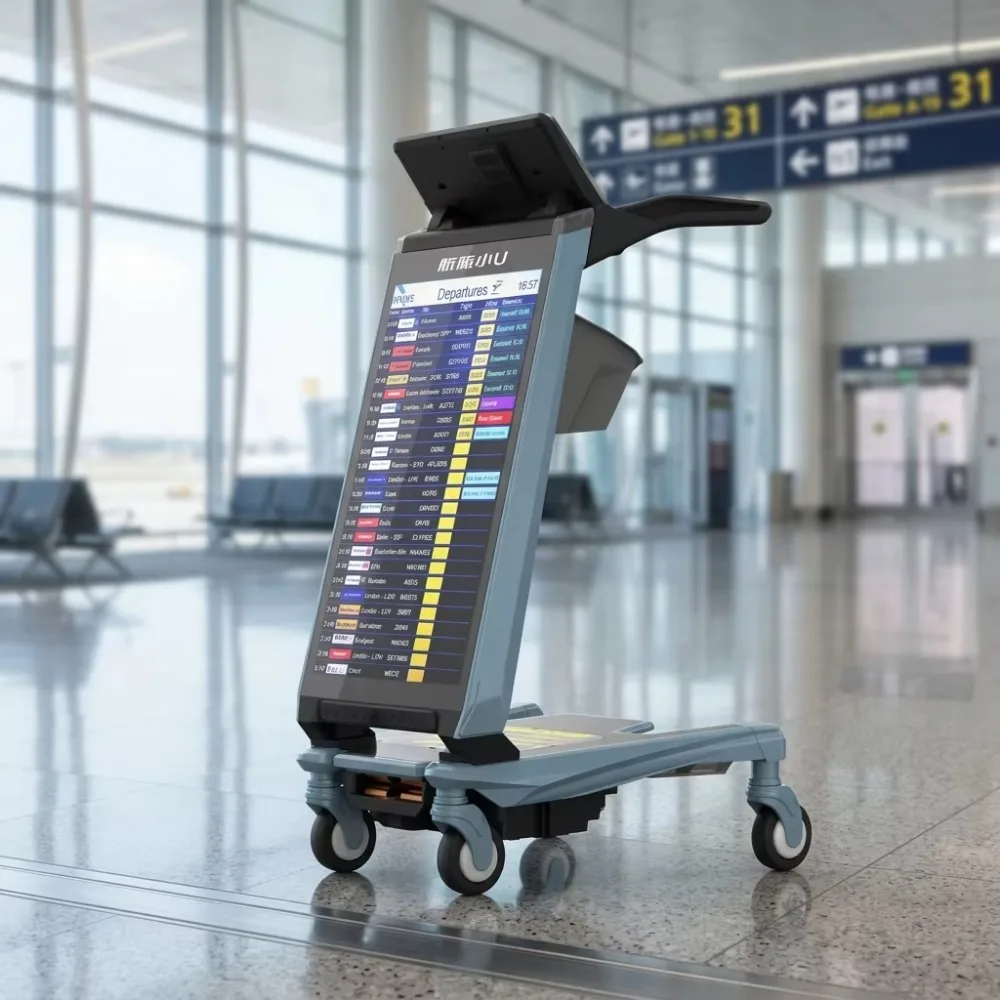 Smart Media Indoor Trolley Airport Retail Duty-Free Promotion Interactive Touch LCD Animation SDK Geo-Fencing Ad Targeting Super