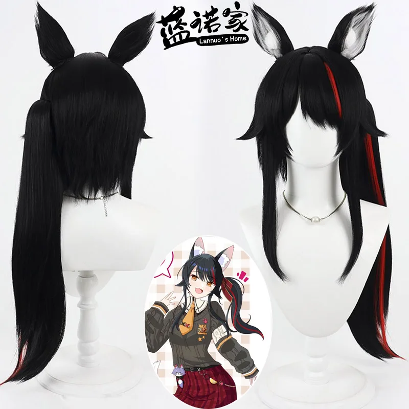 Perruque de Cosplay Virtuel YouTube Vtuber Okami Mio, accessoires de fête d'Halloween et de carnaval, cheveux synthétiques en fibre résistante à la chaleur + bonnet de perruque