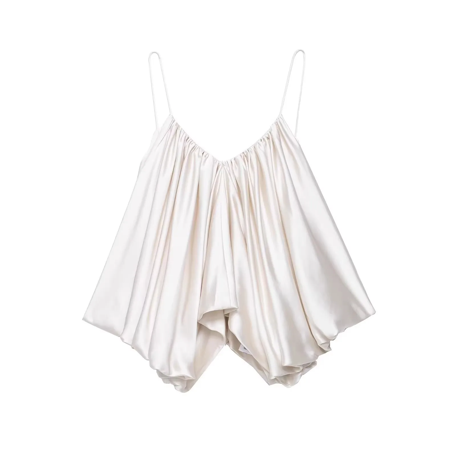 Sommer Neuankömmling Damen Seidensatin Gefühl Plissee Träger Top Hohe Taille Lang Dr V-Neline Svel Faionable Pendeln...