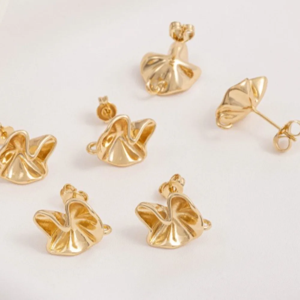 

Copper 14K Gold Color Pleated Lotus Leaf with Suspender Earrings Fashion Handmade DIY Earrings Ear Accessories Material