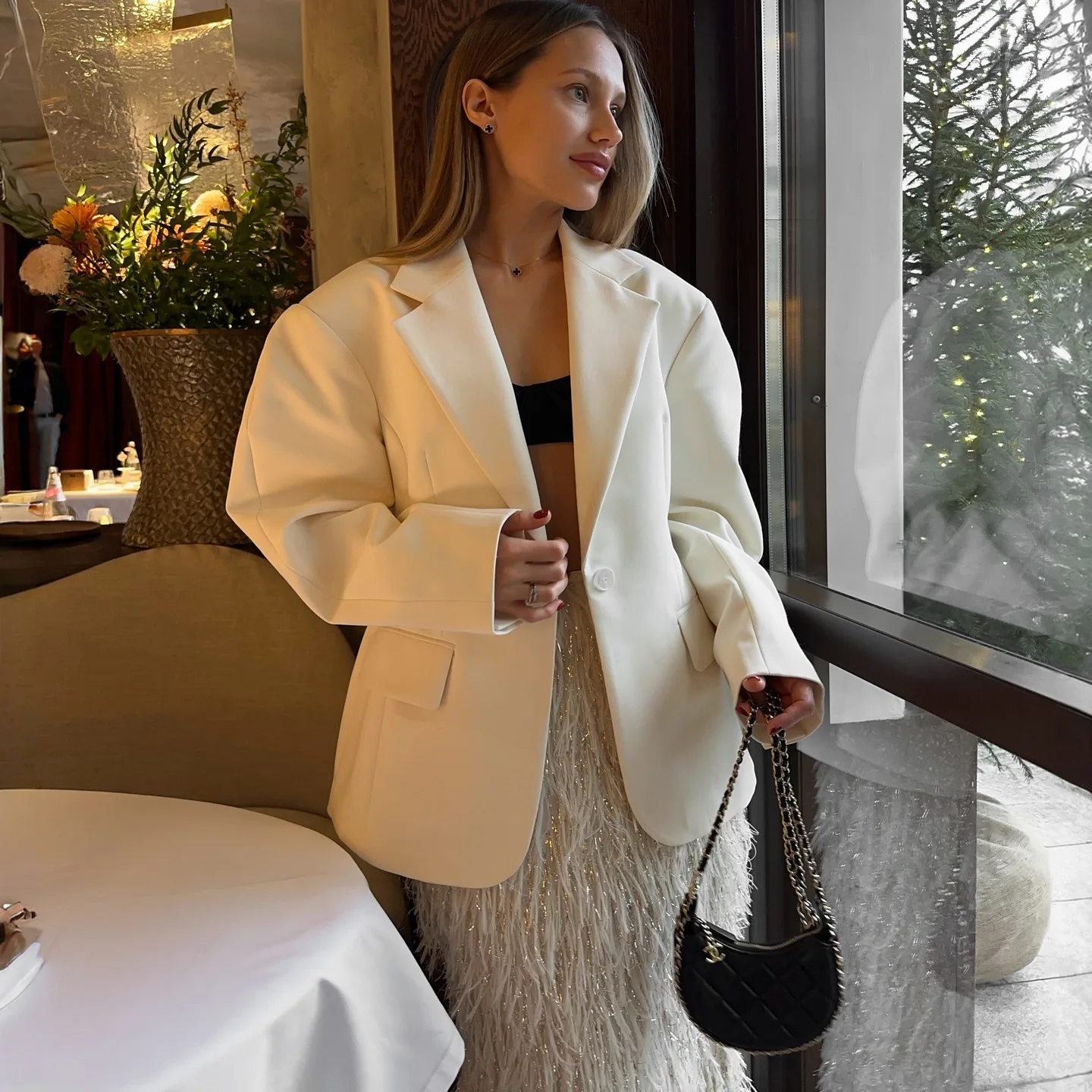 เสื้อกั๊กเอวเข้ารูปสำหรับผู้หญิง สไตล์ลำลอง แฟชั่น ทันสมัย ผลิตจากเส้นใยโพลีเอสเตอร์ แขนยาว ปิดกระดุมเม็ดเดียว