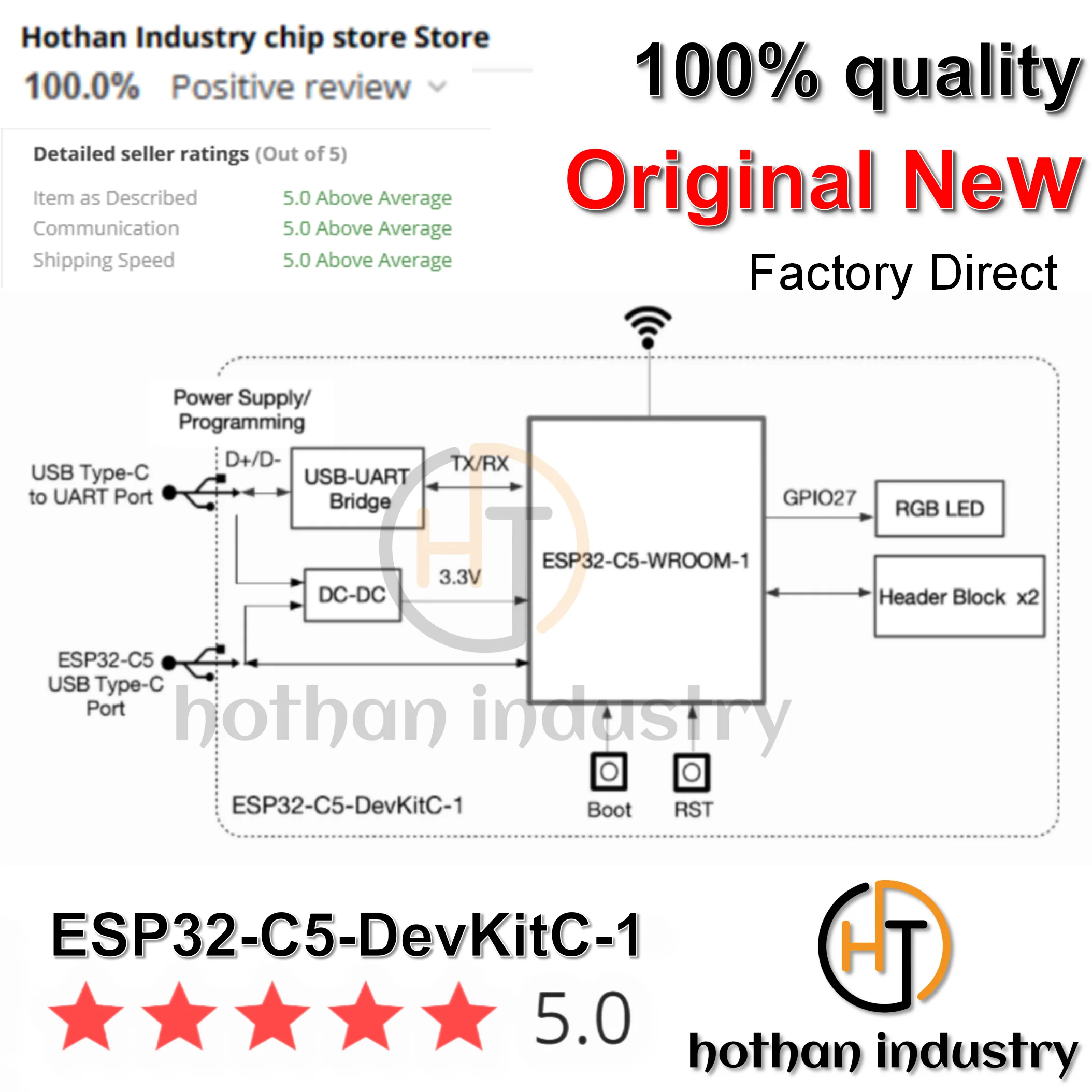 (1 PCS) 100% NOVO ESP32-C5-DevKitC-1 ESP32-C5-WROOM-1 Wi-Fi de banda dupla 6 2.4 e 5 GHz