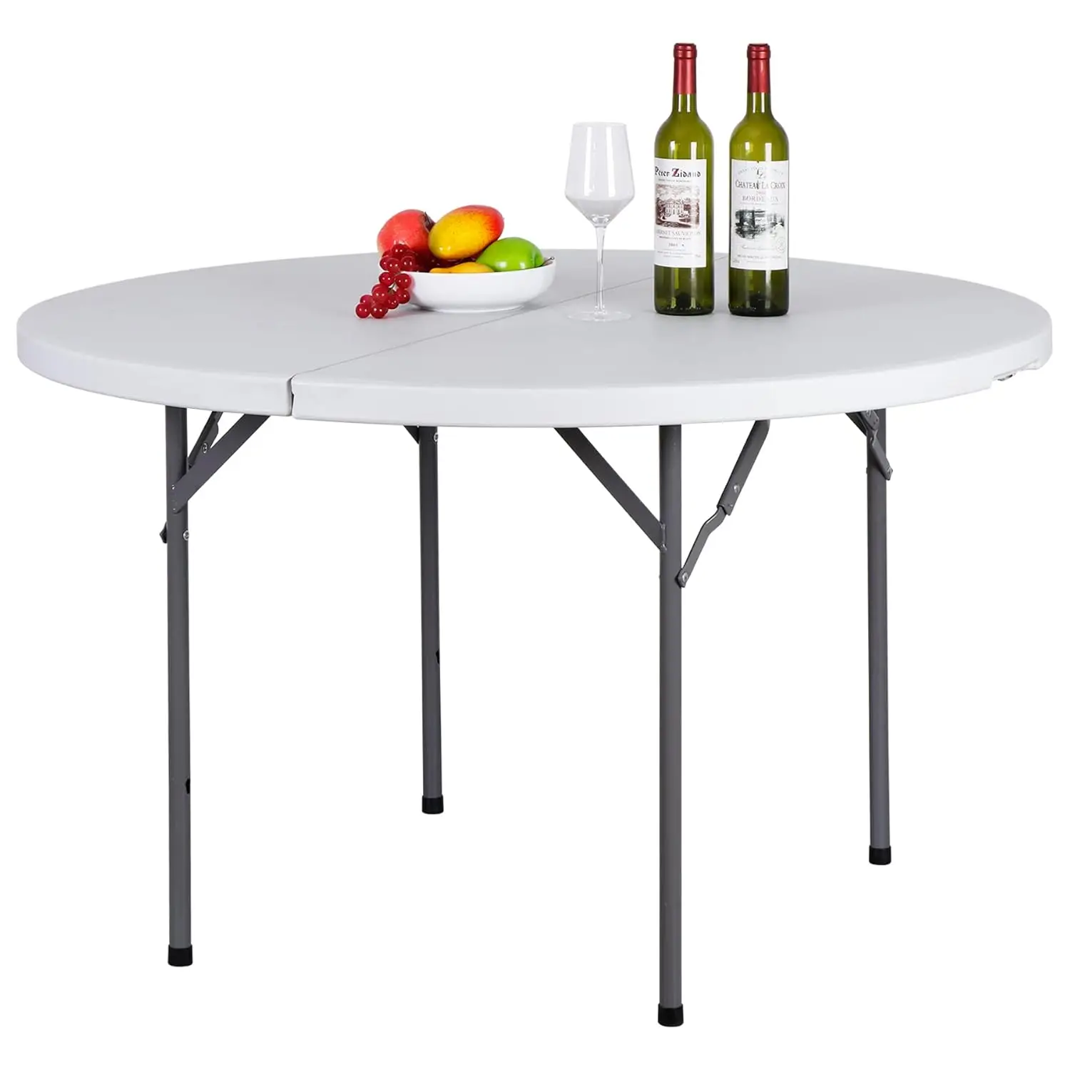 

48" Round Folding Table Plastic Card Table Circle Dining Table Heavy Duty Portable w/Handle for Picnic Party, Customized