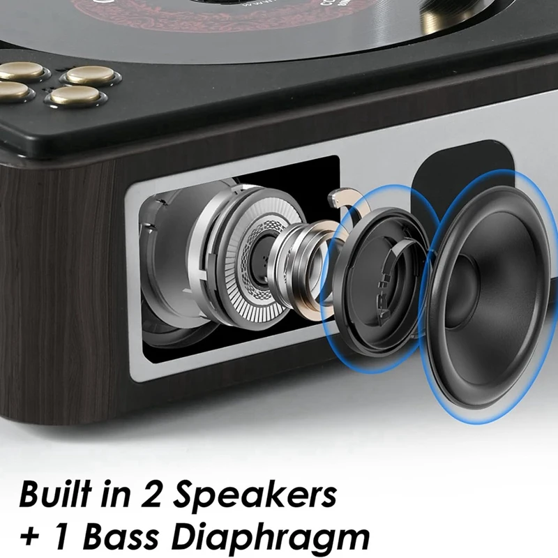 Bluetooth CD-плеер Настольные проигрыватели компакт-дисков для дома Встроенные динамики Перезаряжаемый разъем для наушников Винтажный CD-плеер