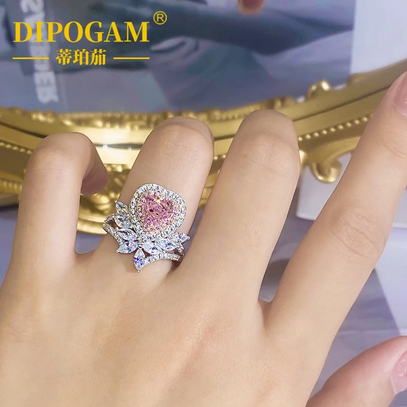 

S925 Серебряное кольцо с розовым бриллиантом Love Light Роскошное кольцо премиум-класса с бриллиантом в форме груши Мозамбик Кольцо с бриллиантом Женское обручальное кольцо