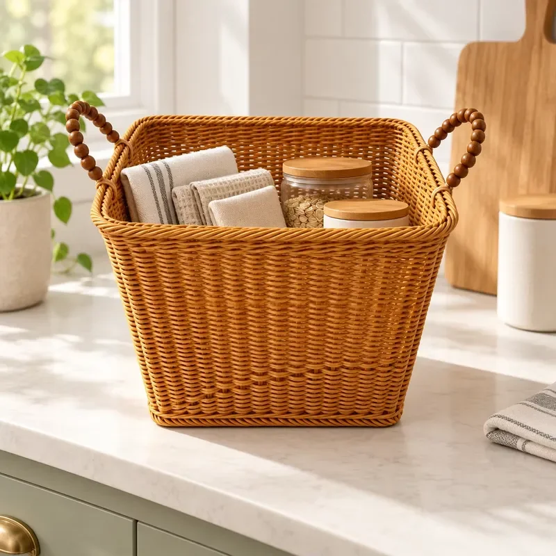 Vintage Woven Storage Baskets Set Durable PP Rattan Material Home Decor Organizer Multi Size Options for Living Room Bedroom