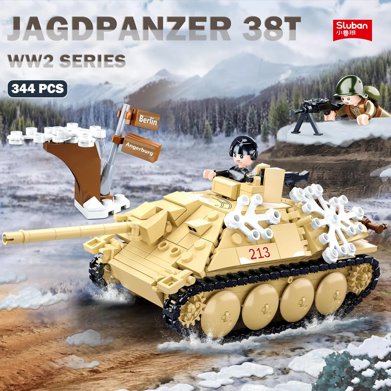 344PCS Hunter Tank Destroyer Building Blocks WW2 Military Tank Model Educational DIY Toy Holiday Gift for Kids Boys