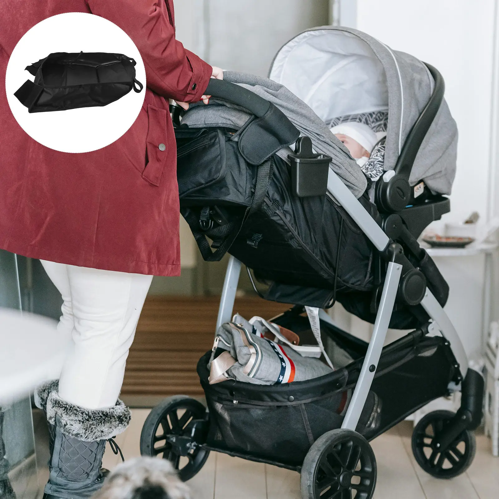 Stroller Bottom Basket Large Capacity Organizer Bag Portable Under Stroller Storage Attachment Baby Essentials Storage