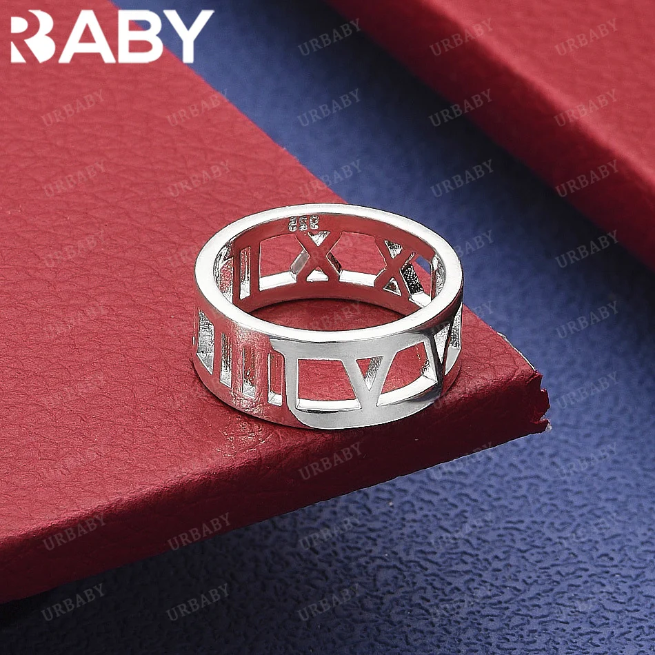 

URBABY 925 Sterling Silver Size 5-10 Ring Roman Numerals Fashion Jewelry Charm Grace Noble Wedding Accessories