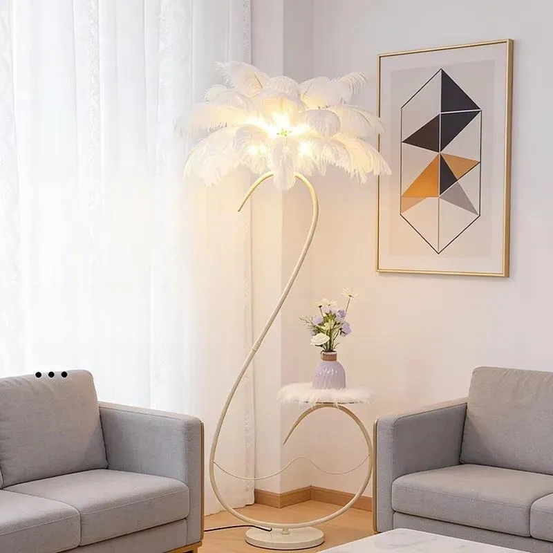 Modern Luxury LED Ostrich Feather Living Room Floor Lamp Bedroom Hotel Corridor Home Improvement