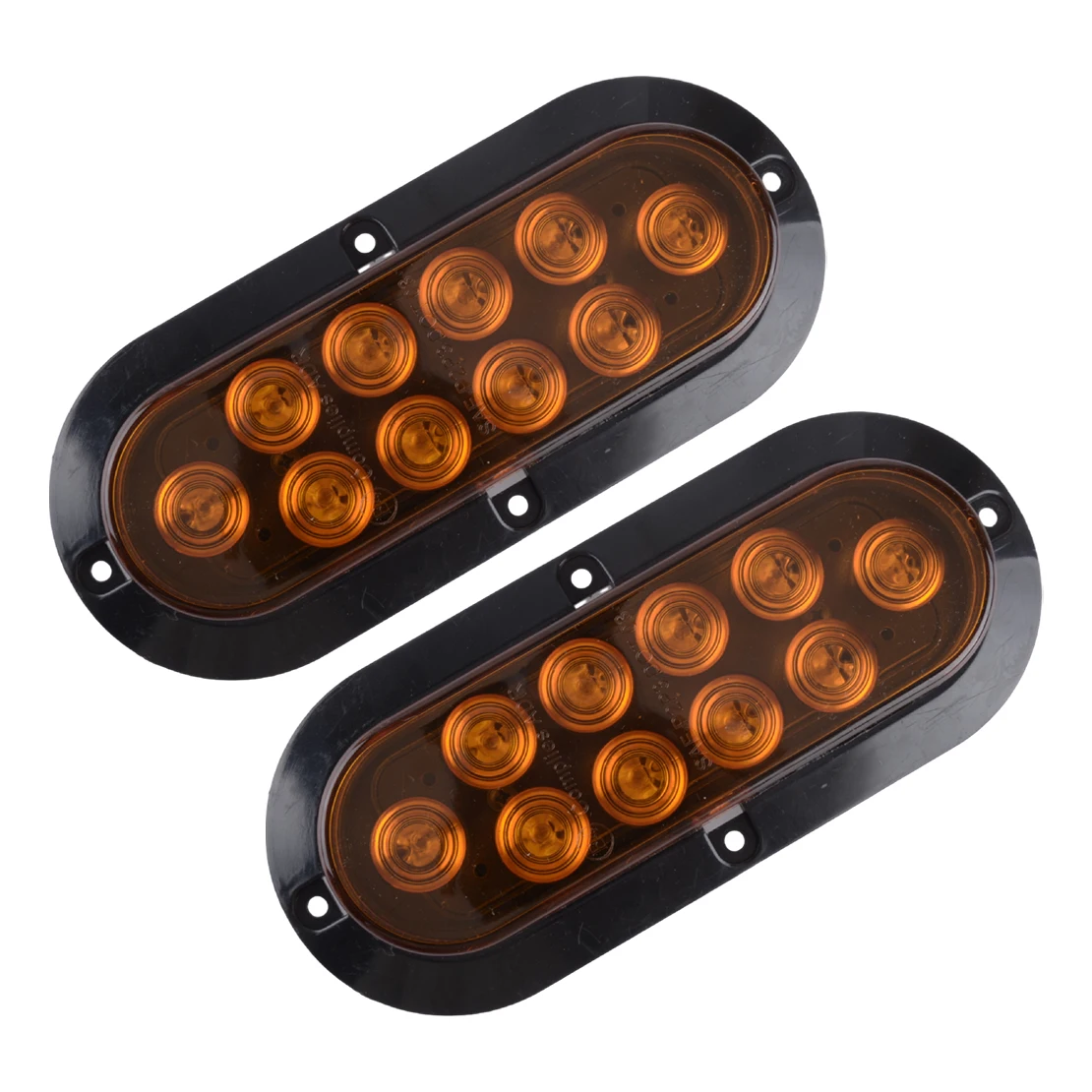 

2Pcs Amber 10LED Oval Stop Turn Signal Tail Backup Reverse Brake Light 12V DC Fit for Bus Truck Trailer Cargo Tractors