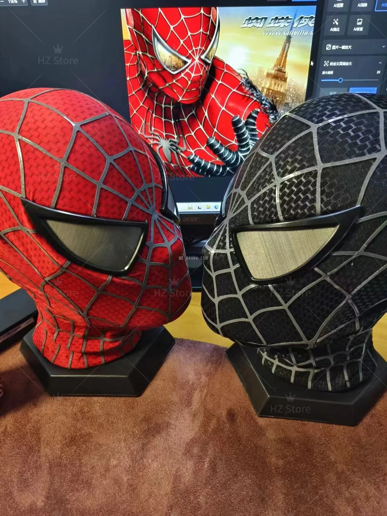 Spiderman-ケース付きスパイダーマンマスク,磁気顔付き,3D Webs