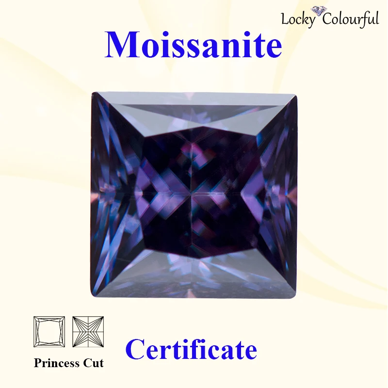 Moissanite Princess Cut Imperial Purple Color VVS1 with GRA Certificate for Beads Charms Jewelry Making Bracelet Rings Materials