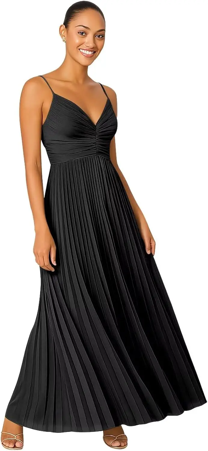 Vestidos de dama de honor de satén con plisado largo cuello en V tirantes finos vestido Formal vestido Formal mujer elegante vestido de fiesta de lujo