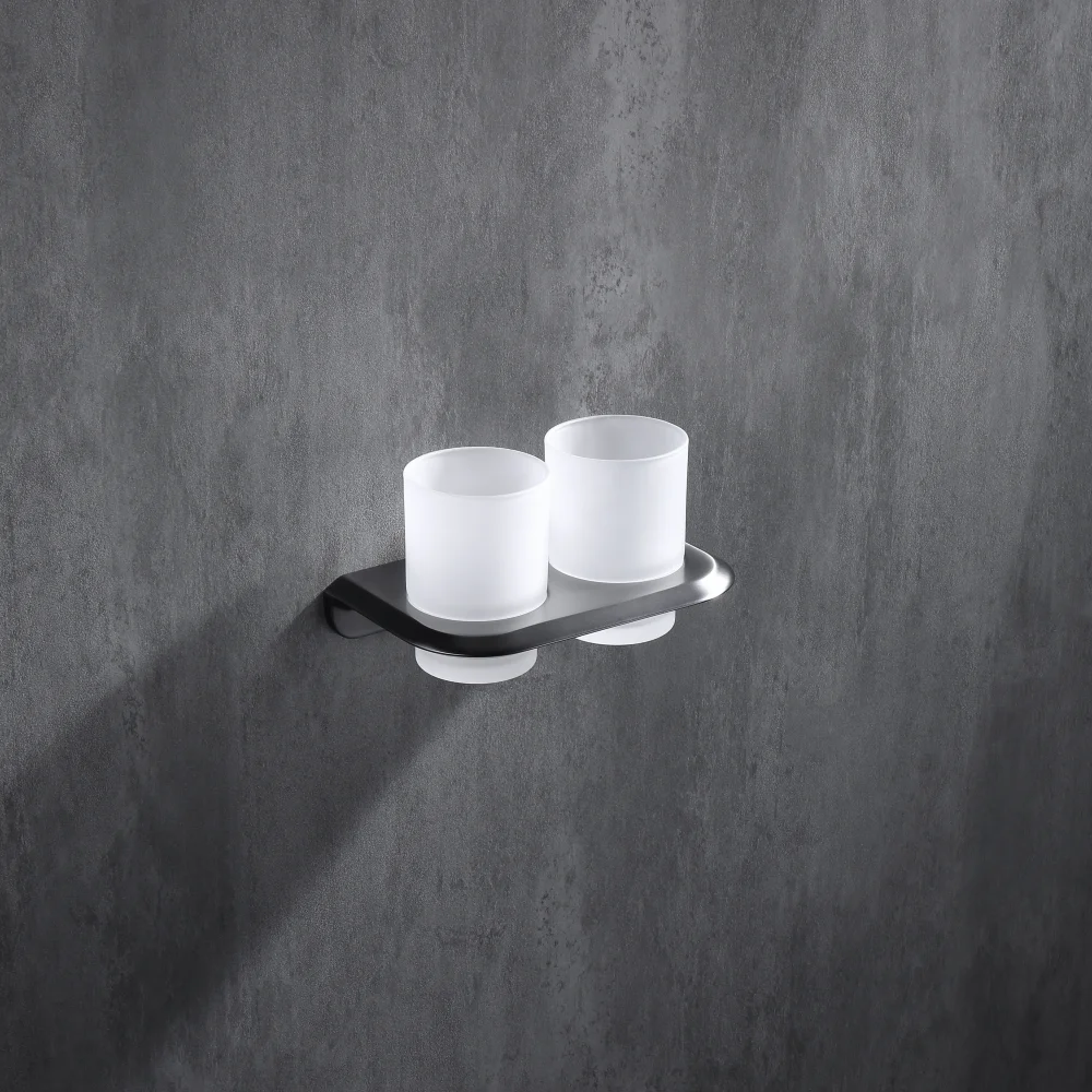 Classic Eco-Friendly Chrome Double Cup Holders Wall-Mounted Stainless Steel Toothbrush Holder for Bathroom or Hotel Use