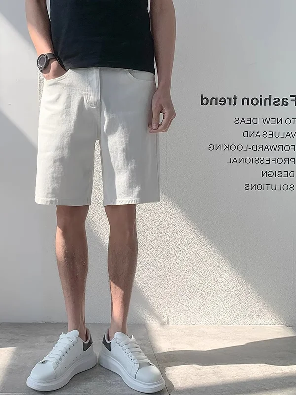 

White Casual Men's Shorts Summer Thin Korean Style Trendy Handsome Five-Quarter Simple Straight Tube Mid-Pants Pants