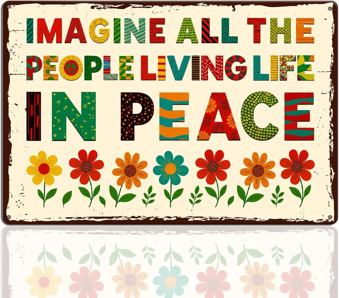 Retro Peace Sign Decor Vintage Hippie Decor Metal Tin Sign for Home Office Bedroom Wall Decorations --Tin Sign