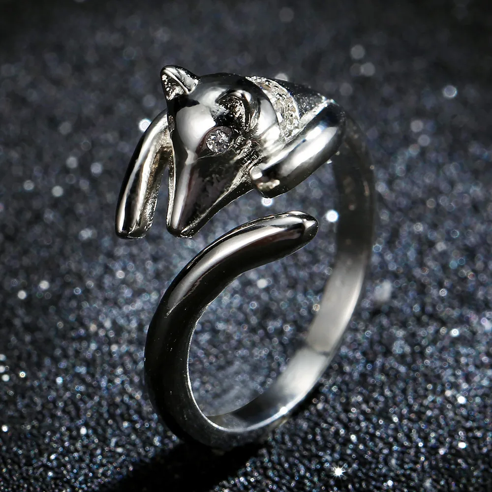 Hot Sale S925 Sterling Silver Simple Fox Open Ring With Zircon Accent Timeless Classic Jewelry For Fashion Forward Women