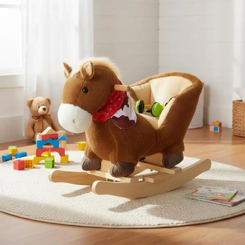 Rocking horse, rocking animal, integrated seat, safety belt, sound function, neighing, 18-36 months, brown