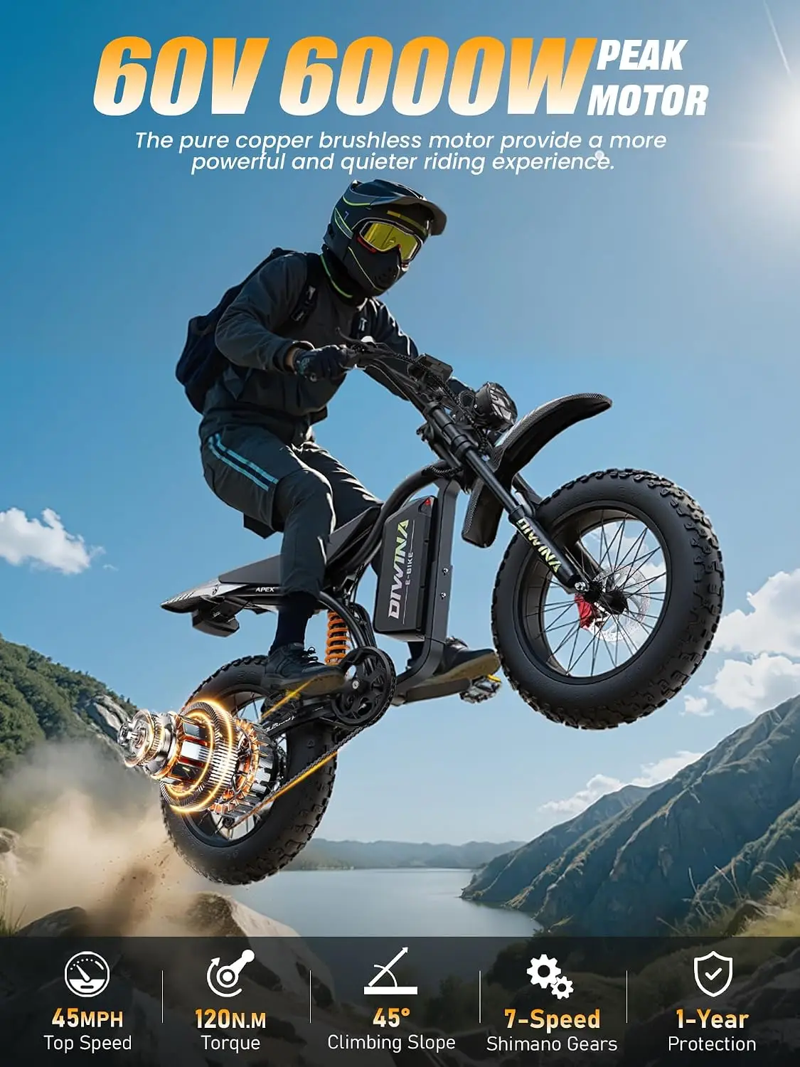 5000W 60V 32AH Electric Bike 40-45MPH Adults Teens Mountain Commuter, Customized