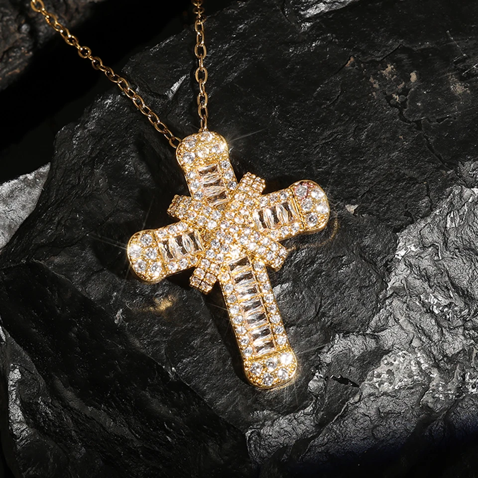 Cross Pendant Necklaces Classical Sparkling CZ Cross Necklace Jewelry Festival Party Daily Gifts For Men image 2