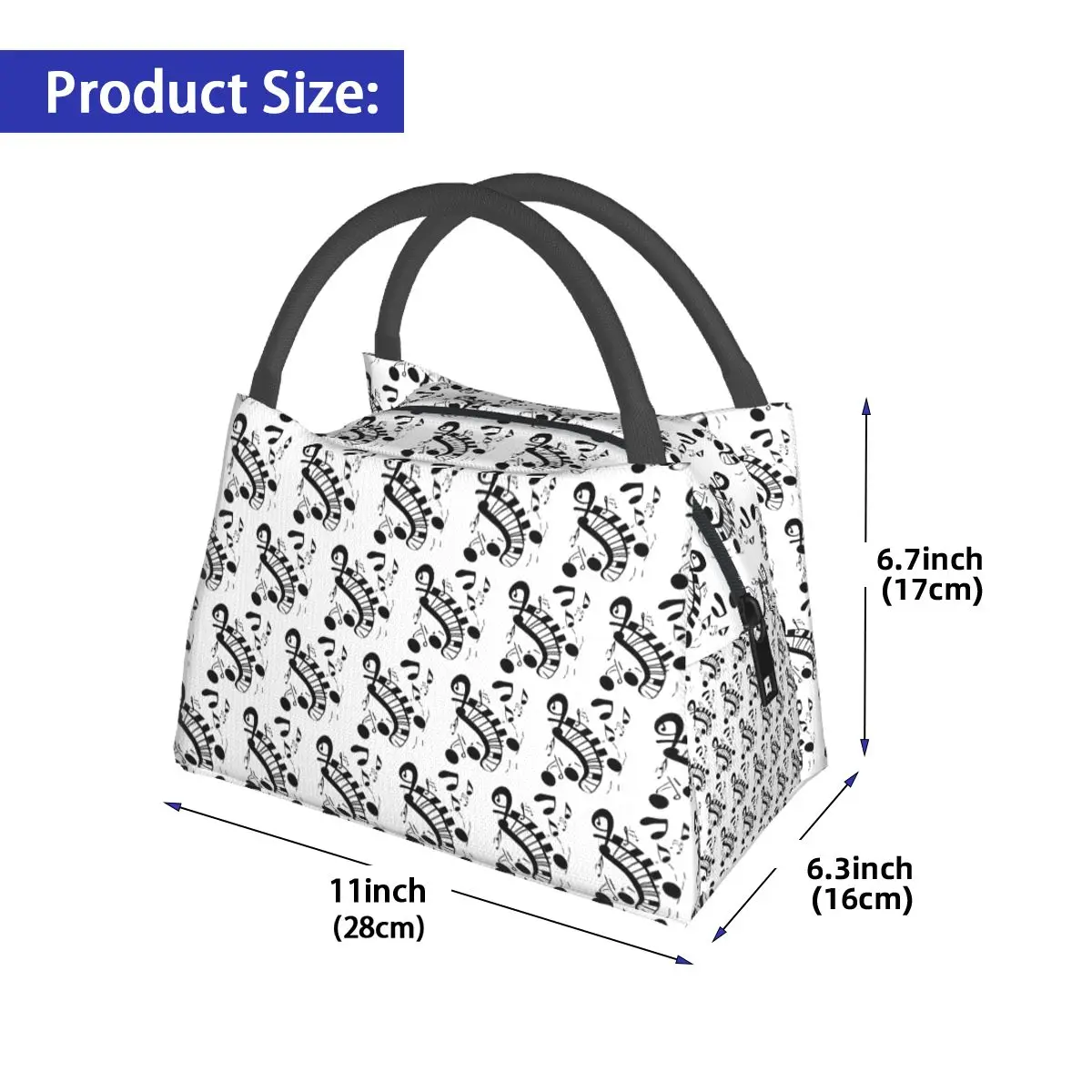 Abstract Piano Keys With Musical Notes Insulated Lunch Bag for Women Children Portable Food Boxes Thermal Lunch Box Tote