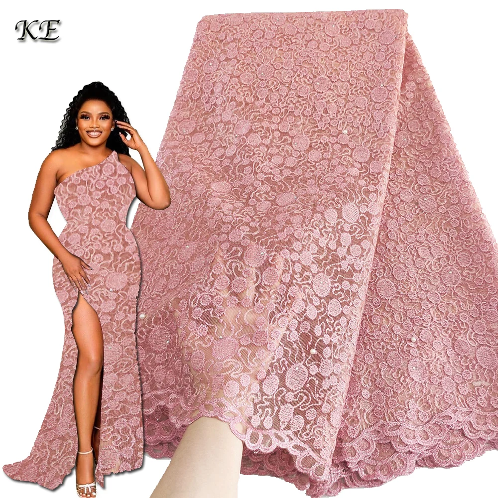 Pure White Africa Lace Fabric High Quality 2023 Beaded African Fabric Woman Dress High Quality Embroidery  Tulle Lace Fabrc