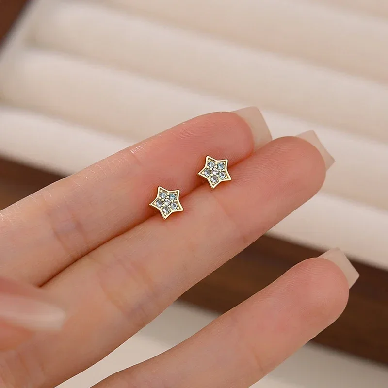 Anting-anting kancing Mini perak murni 925 asli zirkon bulan bintang untuk wanita minimalis romantis aksesoris perhiasan halus di musim panas