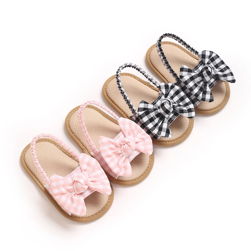 Summer fashion new striped checkered bow women's baby sandals and walking shoes