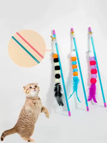 1 PCs New Elastic String Imitated Furs Bug Funny Cat Stick Suitable for Cats