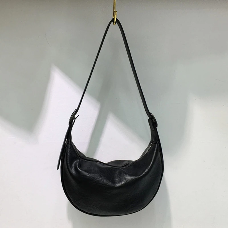 Simple Design Dumpling Shoulder Bags Women Texture Leather Large Capacity Solid Versatile Handbags Street Vintage Crossbody Bag