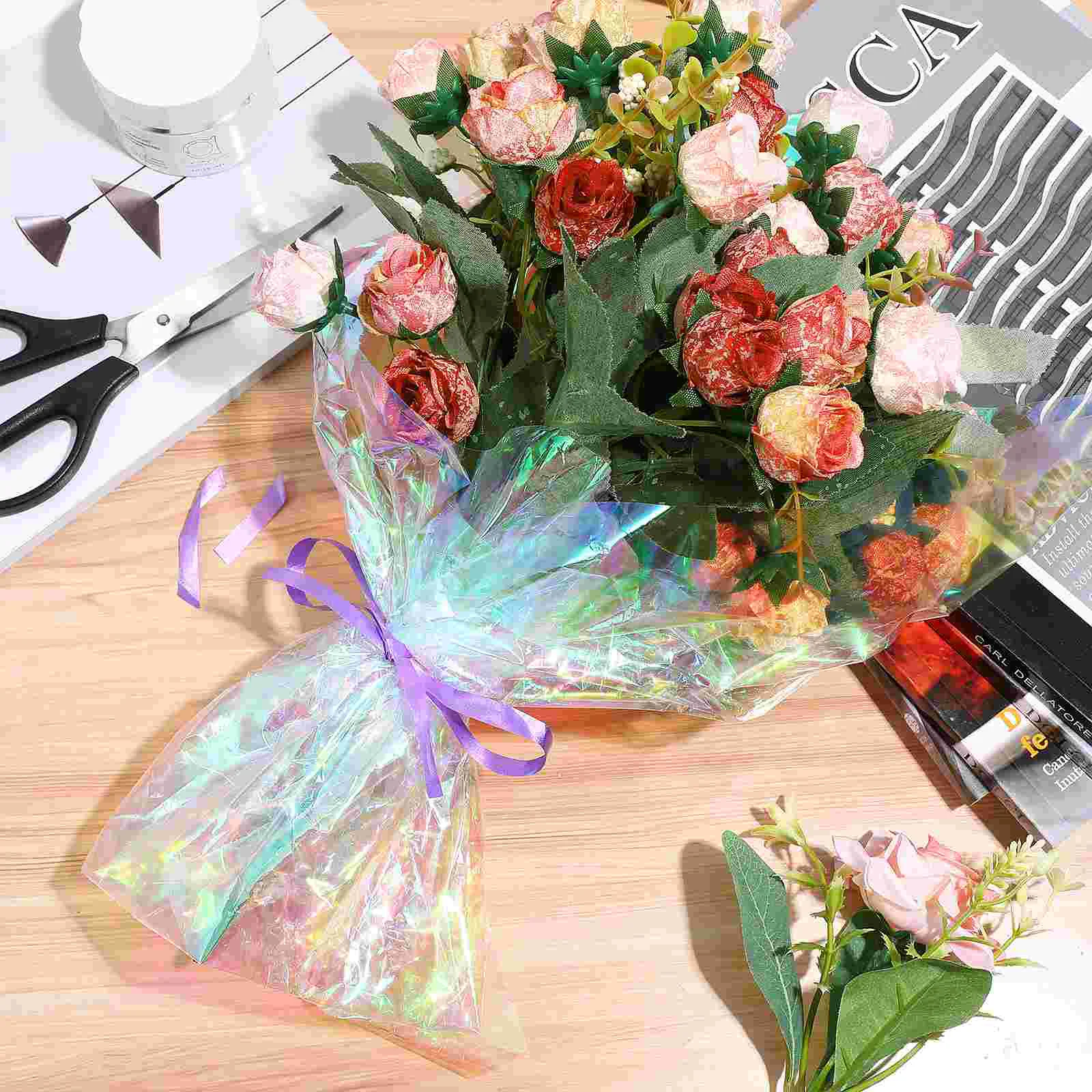 20pcs Cellophane Wrap Paper Iridescent Film Colored Packing Film For Diy Wrapping Flower Rainbow Effect Iridescent Tissue Paper