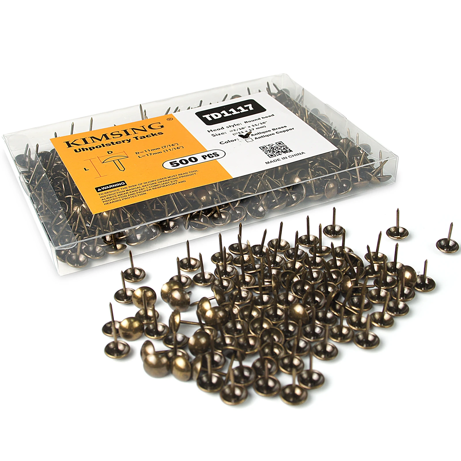 

500 PCS/Box Reflective Upholstery Tacks Decorative Rivets 11mm Head Dia 17mm Length Antique Bronze & Brass, for Sofa