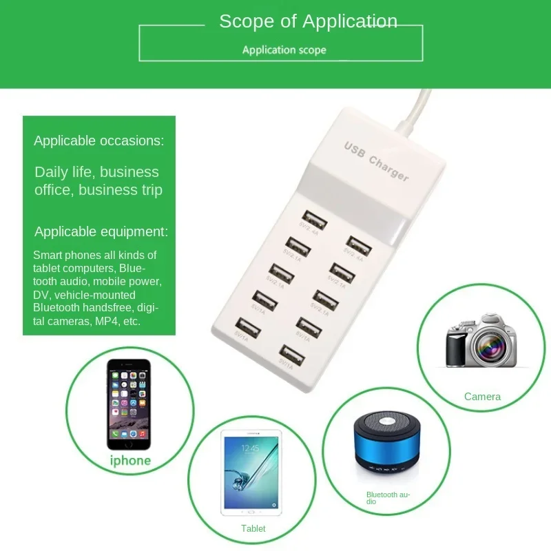 10 Port 10A US EU UK Plug Multiple Wall USB Charger Smart Adapter Mobile Phone Tablet Charging Device for IPhone Samsung