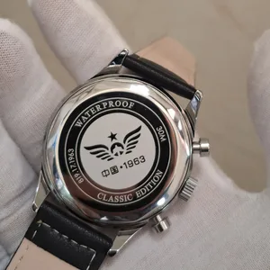 Pilot su geçirmez erkek kronograf kuvars kol saati, spor, retro, 1963,42 mm Erkek sesi için zamanında en iyi 10 satış-no. 4