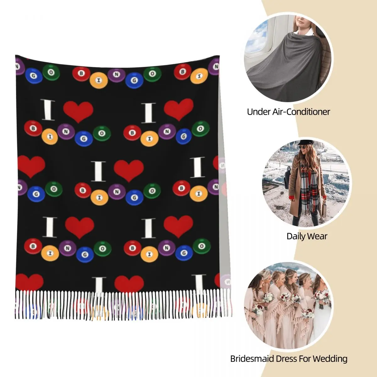 I Love Bingo Funny Balls Shawls Wraps for Ladies Winter Warm Large Soft Scarf Pashmina Shawl Scarves