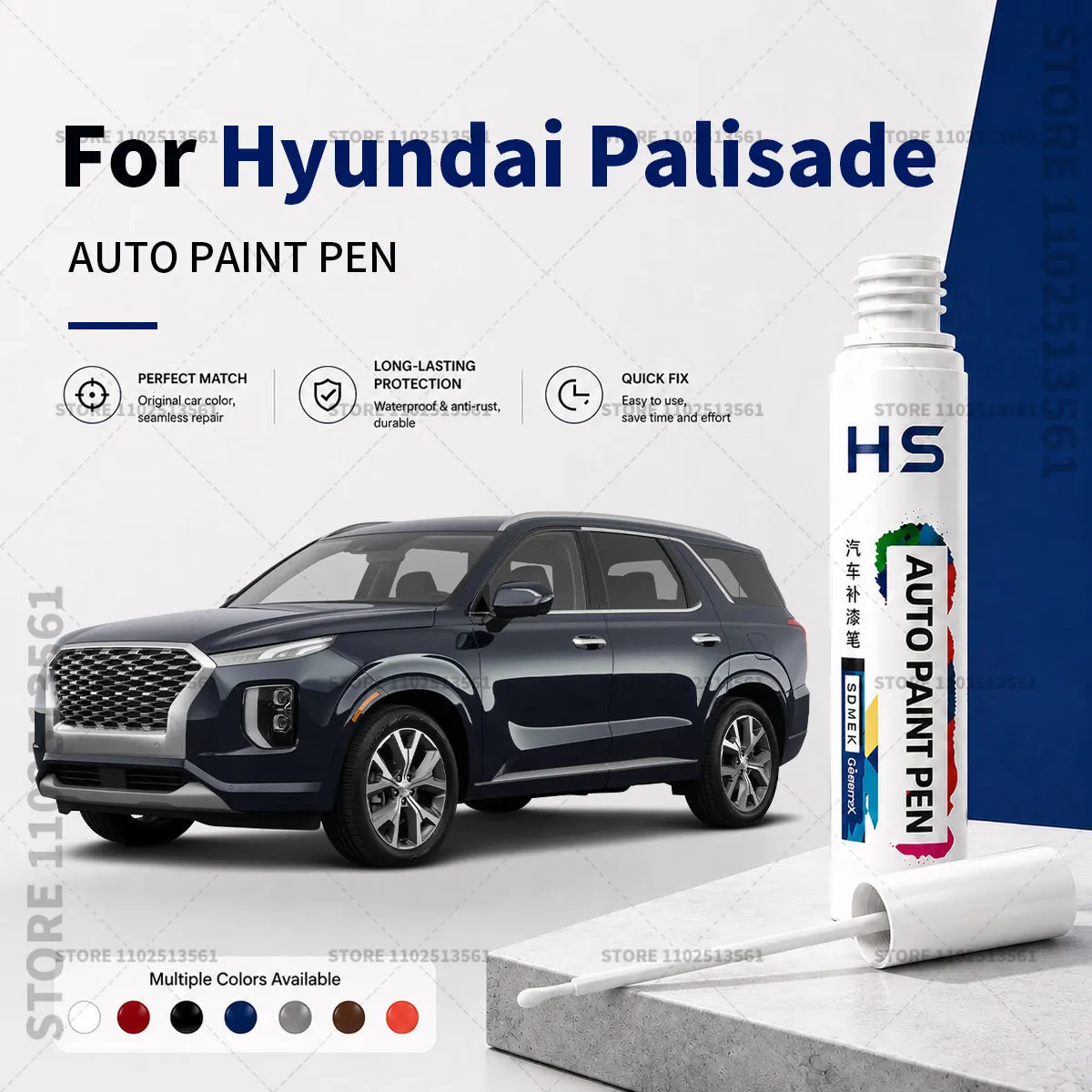 Touch Up Paint Pen – Quick Car Scratch Repair for Chips & Minor Scratches For Hyundai Palisade Black White Typhoon Silver Blue