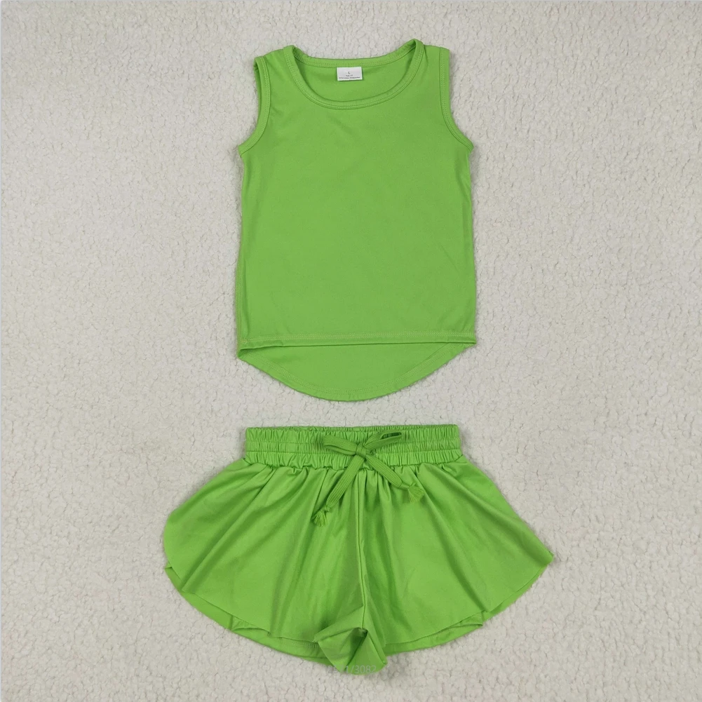 

New Swimsuits Sibling Baby Girls Baby Girls Light Green Sleeveless Yoga Top Skorts Sets Kids Clothes Sets Sports Dresses Set