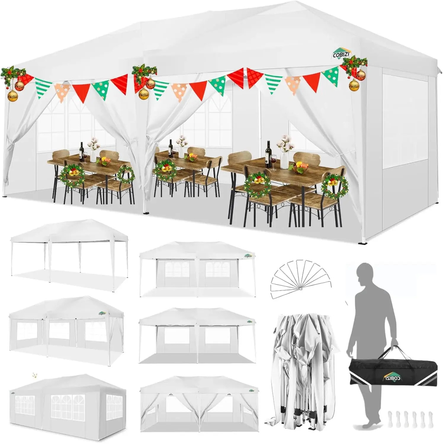 10x20 Pop Up Canopy with 6 Sidewalls,Waterproof Canopy Outdoor Event Shelter UPF 50+ Gazebo Portable Tents for Parties Beach