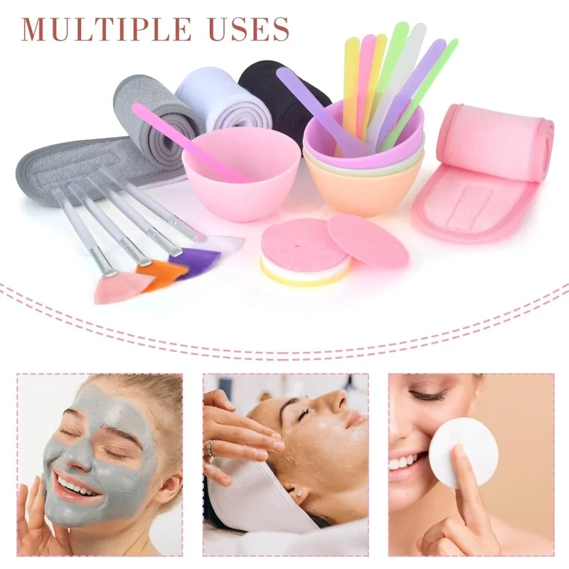 Face Mask Mixing Bowl Set DIY Facemask Mixing Tool Kit with With Face Wash Headband Facial Mask Bowl Spatula Stick Skincare Tool