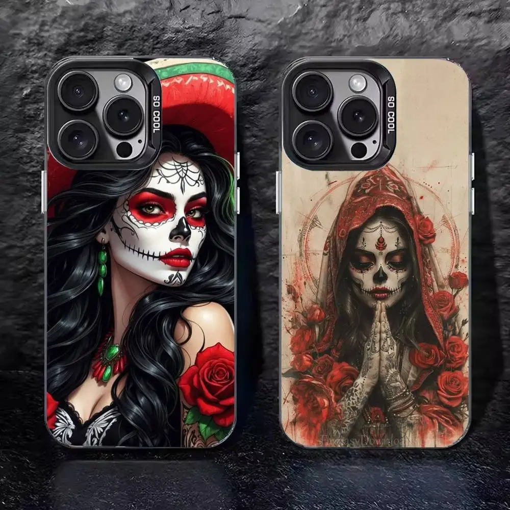 Catrina Skull Girl Mexican Phone Case For iPhone 17 16 15 14 13 12 11 Pro Max XS Max 7 8 Plus Shockproof Silicone Matte Cover