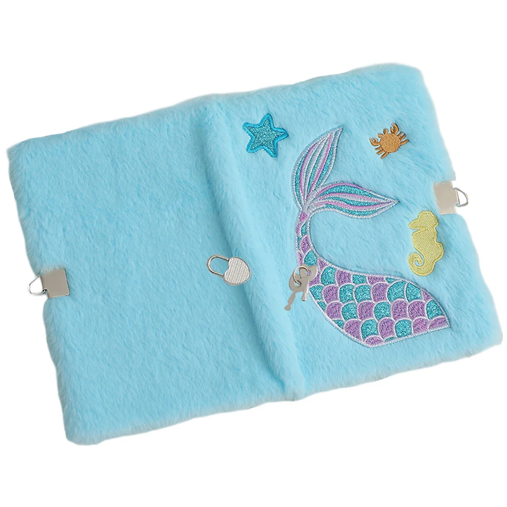 Fluffy Locking Notebook Girl Cartoon Plush Locked Mermaid Tail Diary The Notepad with Portable