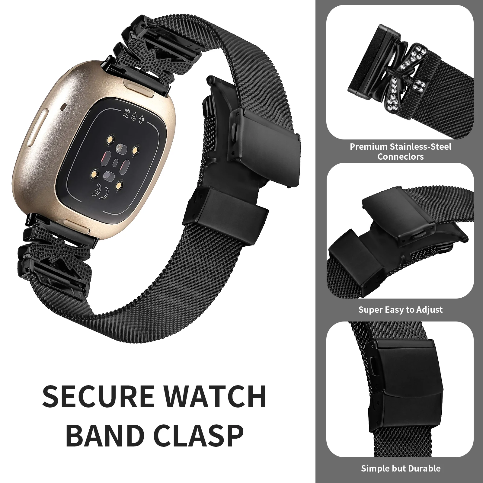 Stainless Steel Metal Strap For Fitbit Versa3 Versa4 Milanese Loop Band Bracelet For Fitbit Sense  Sense2 Wristband Replacement