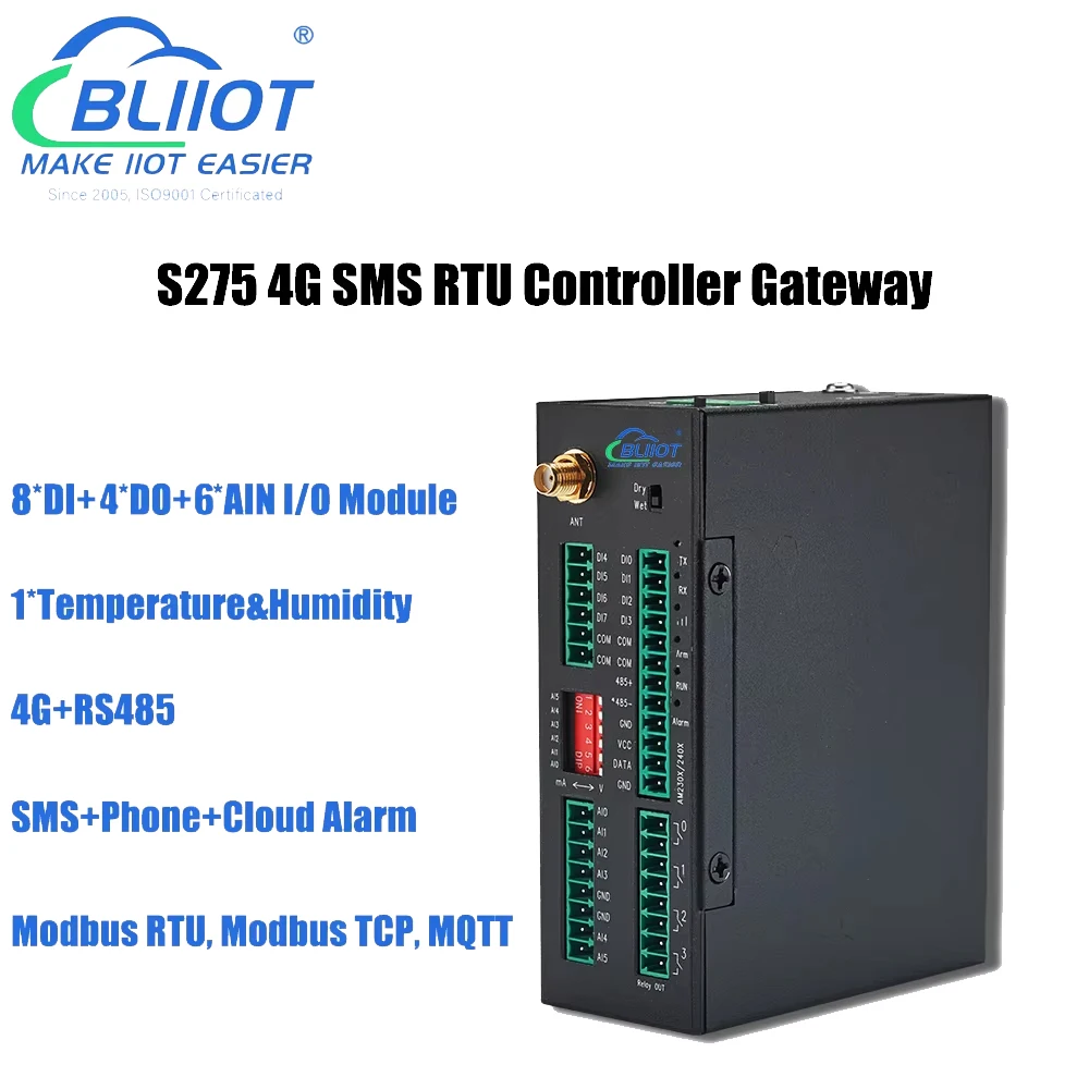 Smart City Street Light Remote Monitoring Rtu Controller 8din 6ain + 4do Ondersteunt Modbus Naar Mqtt Conversie 4G Sms Gateway