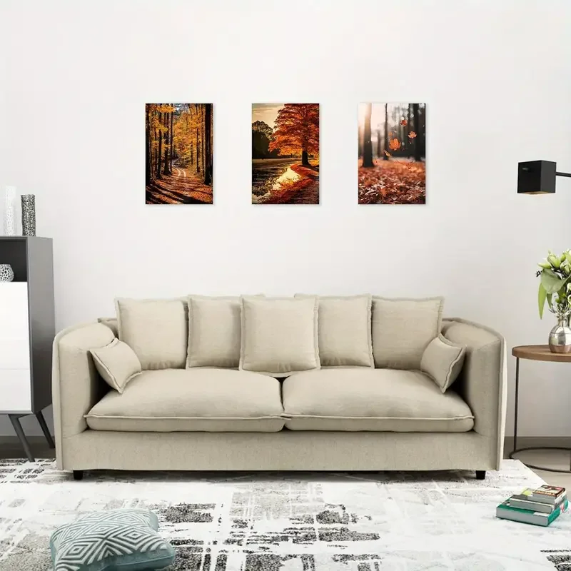 Fall Landscape Wall Art 3 Pieces Autumn Forest Pictures Wall Decor Nature Fall Leaf Tree Wrapped Canvas Canvas Print for Home De