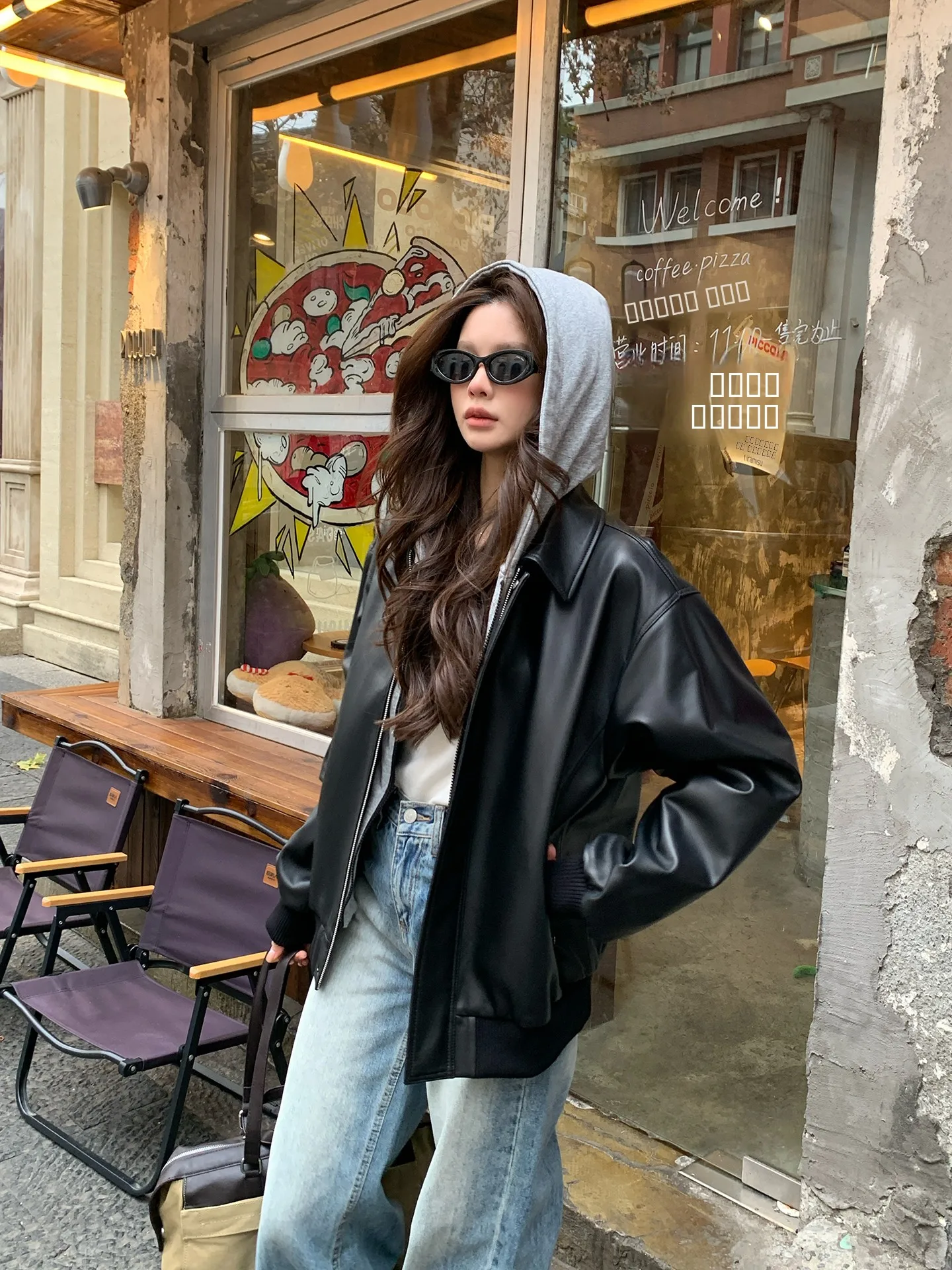 Skórzana kurtka damska w stylu baseballowym, luksusowa, z wysokiej jakości skóry naturalnej, średniej długości, odpinany kołnierz baseballowy...