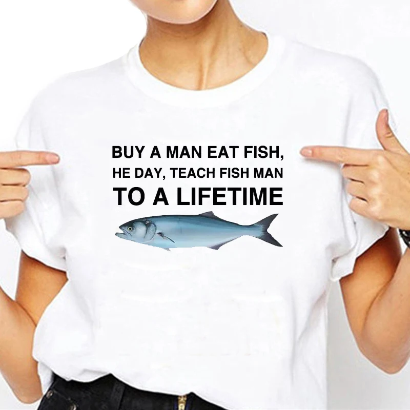 Buy A Man Eat Fish He Day Funny Streetwear Vintage Daily Meme T Shirt Unisex Fashion Casual Plus Size T-shirt Oversized Tees