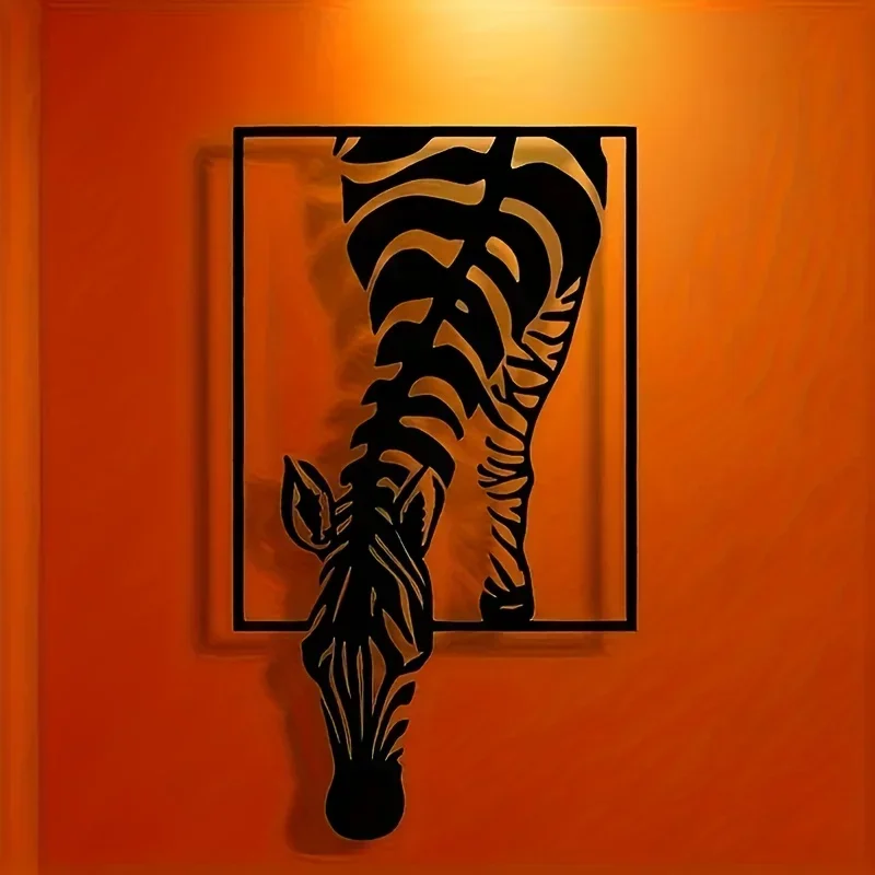Modern Zebra Metal Wall Art - Black and White Striped Iron Home, Office, or Farmhouse Decor - Minimalist Animal Theme Design