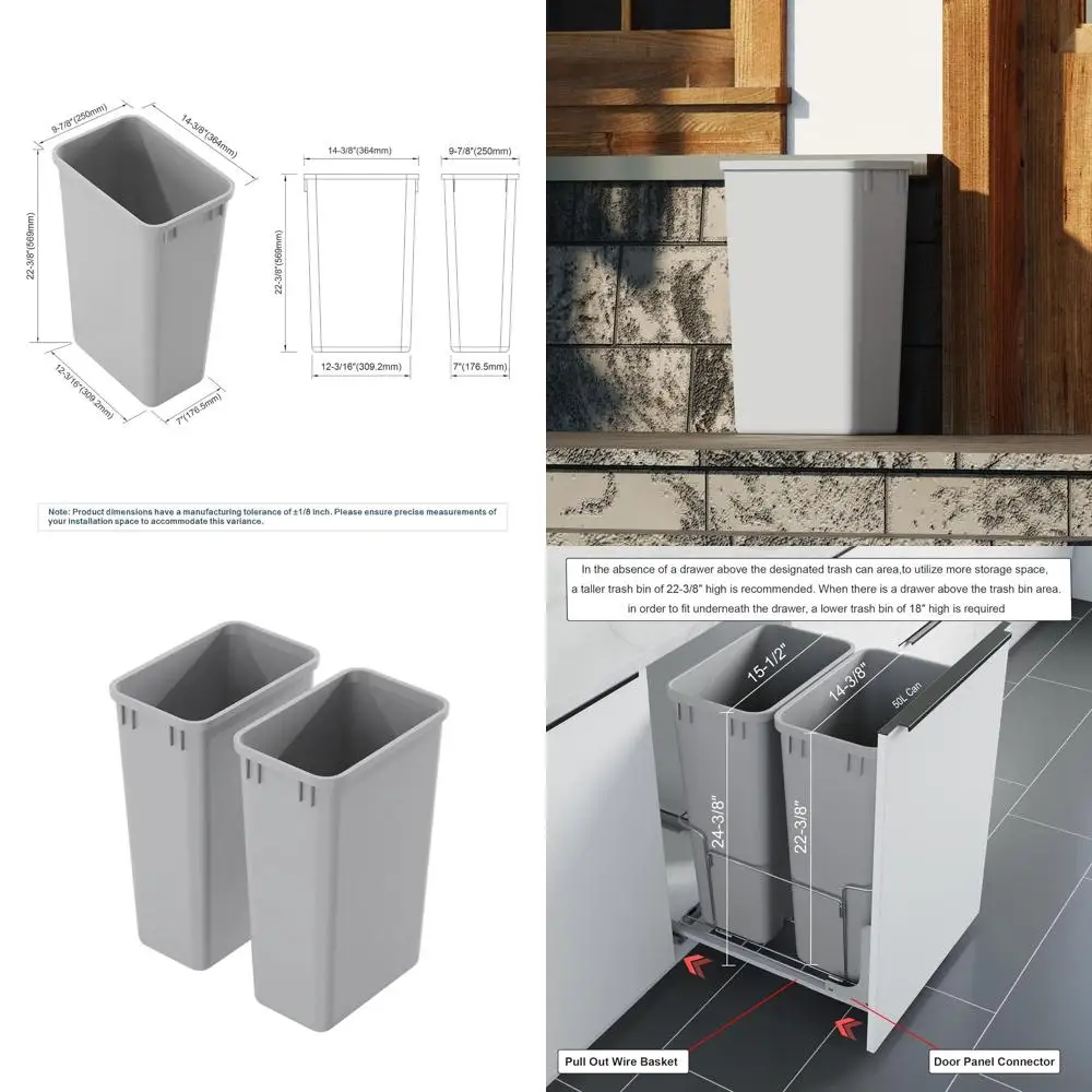 

Набор из 2-х штабелируемых мусорных корзин объемом 50 кварт, серые, идеально подходят для кухни, ванной комнаты, офиса и хранения под раковиной.