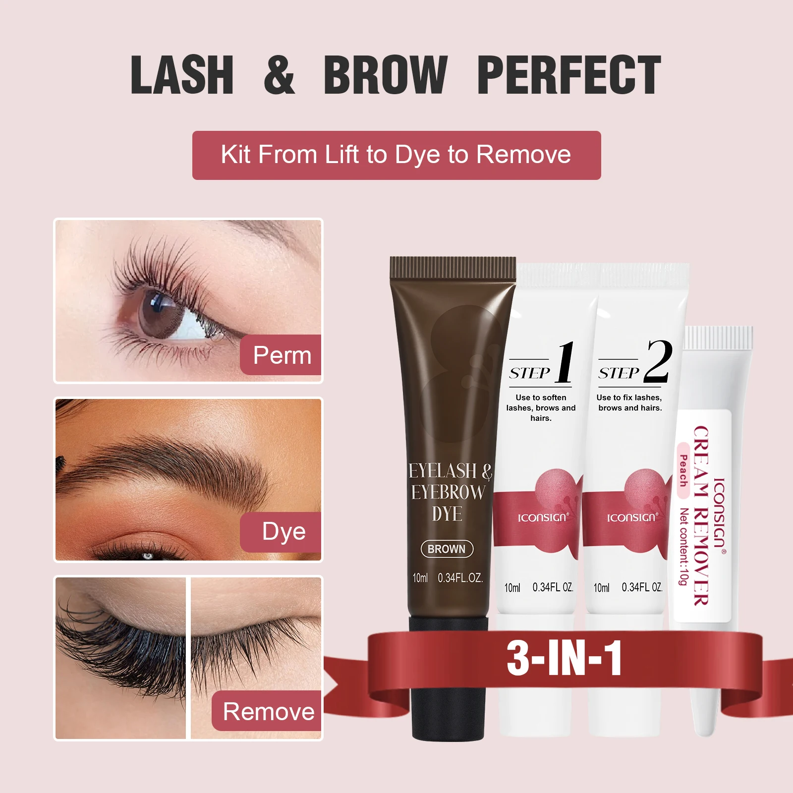 Lash Lift Kit,Eyebrow Tint & วางกําจัดขนตา,Pro Eyelash Perming & Brow Dye Kit |   ติดทนนาน |   ใช้งานง่ายในบ้าน |   ชุด 3-in-1
